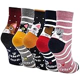 PUTUO Kinder Mädchen Socken Kindersocken: Mädchen Lustige Socken aus Baumwolle Kinder Bunt Tiere Gemustert Strümpfe größe 27-30 Zeichentrickkatzee 5 Paare