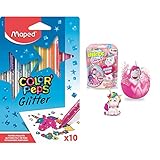 Maped - Glitzer-Filzstifte COLOR'PEPS GLITTER - 10 Stück - hervorragende Deckkraft & CRAZE Spaßbad Einhorn INKEE Magische Duft Badekugel mit Überraschung Unicorn Einhornfigur 18378, bunt
