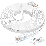 Nixsto Lan Kabel 15 meter, Cat 6 Ethernet Kabel 15m, High Speed Netzwerkkabel, Flaches abgeschirmtes Patchkabel, langes Internetkabel mit Snagless Rj45 Stecker für Switch, PS4 und Modem,Weiß