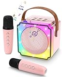 Karaoke Maschine Kinder mit 2 Karaoke Mikrofon Kinder, tragbare Karaoke-Maschine mit LED-Licht und Sprachveränderungseffekten, Geschenke für Alter 5-12 Kinder, Jungen, Mädchen