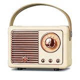 PRUNUS J-999 Mini Bluetooth Lautsprecher mit Radio FM, Retro Radio Bluetooth Speaker Wiederaufladbarer,Bluetooth 5.0/Überragend guter Klang, unterstützt USB/TF/AUX/Freisprechanrufe(Gelb)