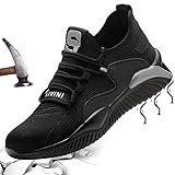 Mitudidi S1p Sicherheitsschuhe Herren 43 Kevlar Arbeitsschuhe mit Stahlkappe Schutzschuhe Männer Outdoor Leicht Sportlich Sneaker Unisex Stylisch Atmungsaktiv Sportschuhe Schwarz Grau