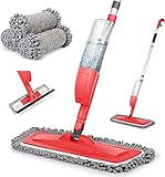 Bellababy Bodenwischer Wischer mit Sprühfunktion Spray Mop mit 4 Wisch Pads und Fensterschaber, 360 Grad Rotierender Mop mit 450ml Wassertank Rot