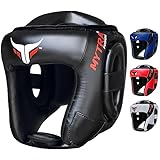 Mytra Fusion kopfschutz Boxen kopfschutz mit verstellbarem Riemen MMA, Muay Thai, Sparring, Kampfsport, Karate Box kopfschutz (Black, L/XL)