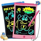 TEKFUN 2 Stück LCD Schreibtafel Kinder Zeichenbrett 8,5 Zoll Bildschirm Umweltfreundlich Bunten Maltafel Zaubertafel mit Lanyard, Lernspielzeug Geschenke für 3 4 5 6 7 Mädchen Jungen (Rosa+Blau)