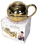 Harry Potter Tasse in Geschenkbox - goldener Schnatz Quidditch Kaffeetasse Becher Kaffeebecher aus Keramik Gold 450 ml