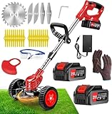 Akku-Rasentrimmer 21V Elektrischer Rasentrimmer - Rasentrimmer Mit 4.0AH Akku-Batteriebetriebener Garten-Rasen-Unkraut-Trimmer Elektro-Trimmer Gartenkantenfräser mit 3 Arten Klingen für Garten, Hof