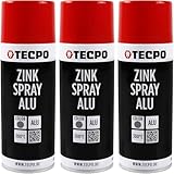 TECPO 3x Zinkspray Metall Alu Hell, 400ml Zink Alu Spray Rostschutzfarbe Korrosionsschutz Rostschutz Beschichtung Grundierung Korrosionsschutzmittel Metallschutzlack
