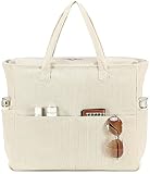 LEDAOU Große Strandtasche mit reißverschluss Damen Wasserdicht Umhängetasche Tragetasche shopper sanddicht mit Reißverschluss Pool Fitness Reisetasche familie(Cord Beige)
