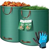 KESSER® Gartensack 2x 500L Set Laubsack Gartenabfallsack inkl. Handschuhe - Selbststehend 4 Griffe Stabil Robust & Faltbar - Laubsäcke Rasenschnitt Gartensäcke für Gartenabfälle Grünschnitt Grün