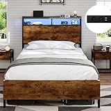 DICTAC Bett 90x200cm mit LED Beleuchtung, Metallbett mit Steckdose und USB-Ladefunktion, Bettgestell 90x200 Einzelbett mit Holzkopfteil Stauraum, Bettrahmen mit Lattenrost und Stauraum unter dem Bett