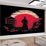 Fototapete Anime-Samurai hält Katana Bar Wall Restaurant Wohnzimmer Fototapete Tapete 300 x 210 cm Traditionelle japanische Architektur Tapeten Moderne Hintergrundbild Vlies-Tapete Wandtapete