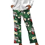 Renewold Pyjamahose für Damen, lockere Passform, hohe Taille, Loungehose, weites Bein, Yogahose, Weihnachts-Mopskatze, 52