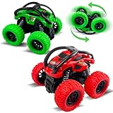 Rseuphiee 2 Stück Monster Truck, Trucks Spielzeug, Auto Kinder Spielzeug, Geländefahrzeug, Große Gummiräder 4x4 Power Trägheitsbetriebene Fahrzeuge, 360° Stunt Rotation, Rennwagen Spielset