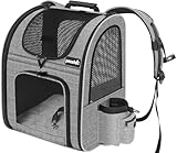 Pecute Haustier Rucksack mit Netzfenster, Tragbare und Faltbare Katzentasche, Atmungsaktive und Leichte Hundetasche, Wasserdichtes Oxford-Tuch mit viel Platz, Multifunktionales Rutschfestes Grau 6kg