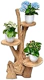 Stephans Möbelbörse Teak Blumenständer mit 3 Ablagen Blumenpodest Pflanzentreppe Blumenregal Ständer Blumenhocker Massiv Holz Podest Regal 60cm