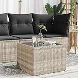 Keyroto Gartentisch mit Glasplatte Hellgrau 55x55x37 cm Poly Rattan, Tisch Terrasse, Balkontisch, Terrassen Tisch, Tisch Garten, Balkon Tisch, Tisch Balkon