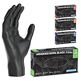 ARNOMED Einweghandschuhe Schwarz Extra Stark, Einmalhandschuhe M, 50% dickere Nitrilhandschuhe, 100 Stk./Box, Handschuhe Einweg puderfrei, latexfreie Gummihandschuhe, Einweghandschuhe in S, M, L & XL