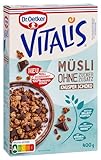 Dr. Oetker Vitalis Müsli ohne Zuckerzusatz Knusper Schoko 4er Pack Knusper Müsli aus Kakaogranola und 12% zuckerfreier, belgischer Schokolade (mit Maltit) (4 x 400g)