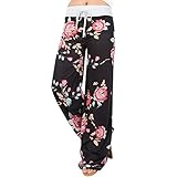 Wtouhe 2020 Damen Jogginghose, Yoga, Workout, Harem Sport, Running, Fitness, Leggings, Skinny Pilates Puffend Boho Harem Floral Print Pants Gr. L, 14 - Schwarz