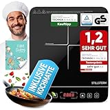 Stillstern Induktionskochplatte 2100W Schwarz/Silber, Induktionskochfeld 12-28cm, Booster-Modus, Kochmatte hitzebeständig, leise Funktion, 19 Stufen, 24h Timer, Touch
