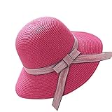 generisch Damenfußmütze aus Stroh Beach mit breiter Balkonmütze Mütze Mädchen (Hot Pink, M)