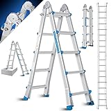 MASKO® Aluleiter Mehrzweckleiter 5,10m 4x5 Sprossen Teleskopleiter ✓ Multifunktionsleiter ✓ Aluleiter ✓ Klappleiter ✓ Anlegeleiter ✓ Bockleiter ✓ Schiebeleiter ✓ beidseitige Steh und Treppenleiter