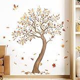 Tanlaby Wandtattoo Baum Großer Baum Vogel Wandsticker Herbstblätter Baum Wandaufkleber Waldbaum Wandaufkleber für Babyzimmer Schlafzimmer Wohnzimmer Klassenzimmer Wanddeko