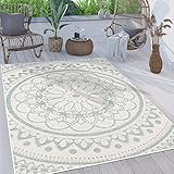 Paco Home Outdoor Teppich wetterfest & robust modernes Mandala & Boho Design pflegeleicht & flachgewebt für Balkon, Terrasse, Garten, Wohnzimmer & Küche Ethno Mandala, Grösse:120x160 cm, Farbe:Türkis