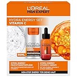 L'Oréal Men Expert Pflegeset gegen müde Haut für Männer, Geschenkset mit Serum und Gesichtscreme 24H Anti-Müdigkeit, Geschenk für Herren mit Vitamin C, Hydra Energy, 1 x 30 ml, 1 x 50 ml