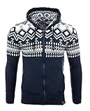 Reslad Herren Grobstrick Norweger Pullover Winter Strickjacke Kapuzenpullover RS-3104 (2XL, Blau)