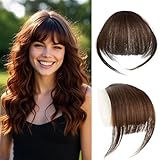 Clip in Pony Echthaar Haarteil Echthaar Clip in Bangs mit Temple Remy Echthaar Pony Fringe Air Bangs für Frauen(Dunkelbraun）