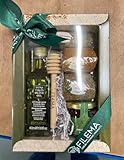 FILEMA Geschenkset mit Olivenöl (60 ml), Pinienhonig, Gewürzen & Oregano – Inkl. Holzlöffel – Griechische Feinkostbox für Fisch, Fleisch & Genussmomente