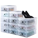 BUZIFU Schuhboxen 20 Stück Transparente Schuhkartons Faltbarer Plastik Schuhaufbewahrung Box Stapelbare Schuhboxen Schuh Organizer Boxen für Damen Herren Sportschuhe Stiefel Sandalen (28x18x 9.5cm)