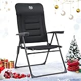 TIMBER RIDGE Gartenstuhl Hochlehner Verstellbar 7-Fach Alu Klappstuhl gepolstert 150kg mit Armlehnen und Kopfstütze Atmungsaktiv klappbar Campingstuhl Balkonstuhl Klappsessel Garten Terrasse Schwarz