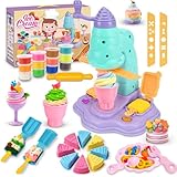 Knete Set für Kinder - Knete Eismaschine, Knete Spielküche Zubehör ab 3 4 5 6 Jahre, Kinderknete Kitchen Creations Eismaschine mit 12 Knetmasse, Knetwerkzeug Kinder Spielzeug Geschenk Mädchen Junge