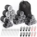 Lockenwickler-Set mit 24 Lockenwicklern (6 Jumbo, 6 L, 6 M, 6 S) und 24 Klammern für alle Haarlängen (Schwarz)