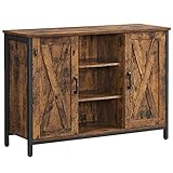 VASAGLE Sideboard, Küchenschrank, offene Regalfächer, Beistellschrank mit Türen, 100 x 35 x 70 cm, Industrie-Design, vintagebraun-schwarz LSC098B01