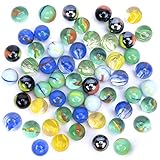 HAKACC 80 Stück Glasmurmeln, 15mm Bunte Murmeln mit Einzigartigen Mustern, Perfekt für Kinderspiele, Deko & DIY-Projekte, Mischfarben