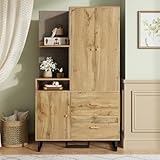 Soweiz Flurgarderobe, Dielenschrank Wandschrank Regal Diele & Flur Kleiderschrank mit gepolsterten Paneelen Schuhschrank, 110x186x38 cm(BxHxT) (Holz und Schwarz)