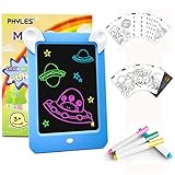 PHYLES Magic Drawing Pad, LED Zaubertafel Kinder 3-12 Jahre, enthält 19 Drawing Maltafel Pad (Buchstaben, Zahlen, Muster), 4 Zeichenstifte, 1 Reinigungstuch,Das perfekte Lernspielzeug (Blau)