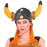 W WIDMANN MILANO Party Fashion - Wikingerhelm mit Zöpfen, Stoffhut, Gallier, Kelten, Krieger