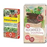 Floragard Bio Hochbeet- und Gewächshauserde, 70 liters, Braun & Universal Bio Hochbeet-Grundfüllung 60 Liter, Erdfarben