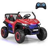 DREAMADE Elektroauto für Kinder, 12 V, 3-8 Jahre, mit Fernbedienung, 2,4 G, elektrisches Quad mit 2 Sitzen, langsamer Start, Soundeffekte, Sicherheitsgurt, Belastung 59 kg, 118 x 74 x 71 cm (rot)