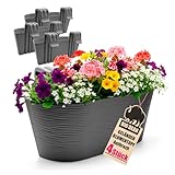 BigDean 4X Blumenkasten Balkongeländer 50cm Blumenkästen mit Wasserspeicher Balkonkasten mit Halterung Anthrazit mit Struktur