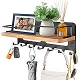 JiangLin Schlüsselbrett Holz mit Ablage, Dekoratives Schlüsselhalter, Schlüsselablage Wand mit 7 Schlüsselhaken, Schlüsselbrett Holz für für Eingang, Flur, Wohnzimme