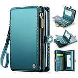 XIMAND Reisepasshülle mit AirTag-Halter, 11 Kartenfächern und Reisepassfach, Fach mit Reißverschluss, RFID-blockierendes Handgelenkband, Grün