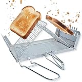 Bestargot Camping Toaster für Gaskocher, 2 Scheiben Campingkocher Toaster mit Grillrostheber, Faltbarer Campingtoaster Grill aus Edelstahl, Outdoor Toaster für Solo-Camping, Picknick, Angel