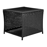 WOLTU Polyrattan Gartentisch, 45x40x45 cm, Beistelltisch mit Glasplatte offenem Fach, Balkontisch wetterfest, Terrassentisch, Outdoor Tisch, Schwarz
