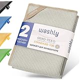 washly Mikrofaser Trockentuch in Spitzenqualität mit Oeko-TEX Siegel (2 Stück 40x60 cm) Premium Waffeltuch speziell für Küche, Bad und Haushalt - streifenfrei & fusselfrei Fenster putzen (Beige)
